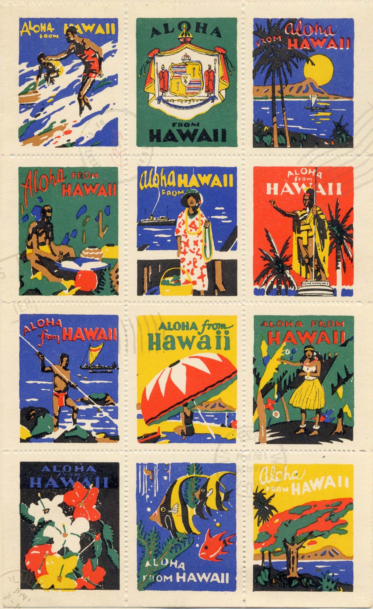 Vintage Aloha Week Stickers Rubber Stamp Plantation